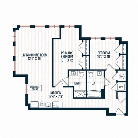 Floor plan for 2 beds, 2 baths, 1132 sqft